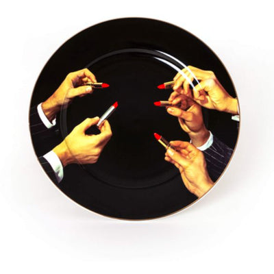 Porcelain Plate Lipsticks Black Gold Border by Seletti