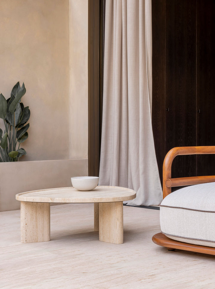 Meridies Outdoor Travertine Triangular Coffee Table 90 cm by Expormim
