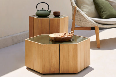 Hexagon Outdoor Side Table Teak by Tribu