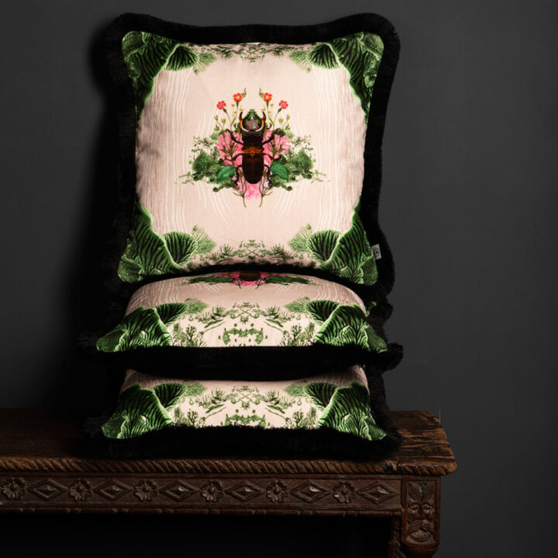 Beetle Blotch Fringed Velvet Cushion by Timorous Beasties-2