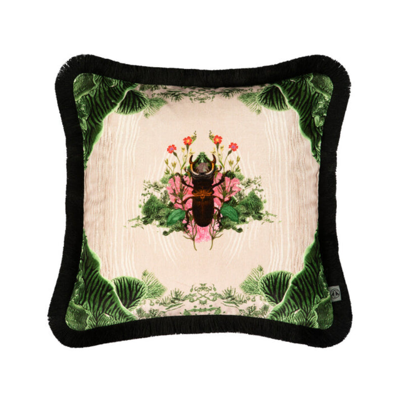 Beetle Blotch Fringed Velvet Cushion by Timorous Beasties