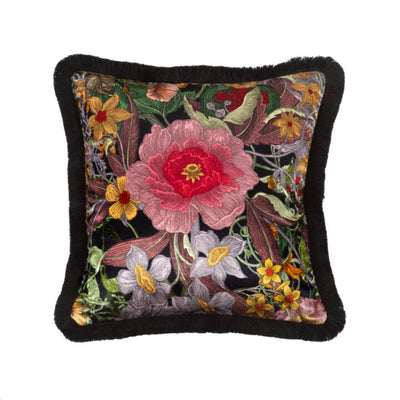 Berkeley Blooms Square Fringed Velvet Cushion by Timorous Beasties