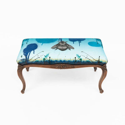 Blue Blotch Bee Velvet Stool by Timorous Beasties