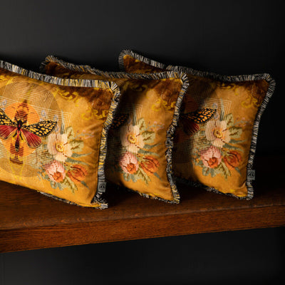 Chintz Moth Fringed Velvet Cushion by Timorous Beasties-2