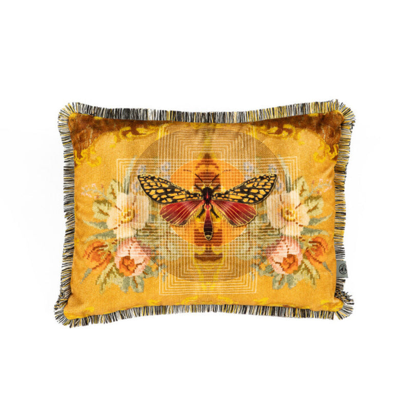 Chintz Moth Fringed Velvet Cushion by Timorous Beasties