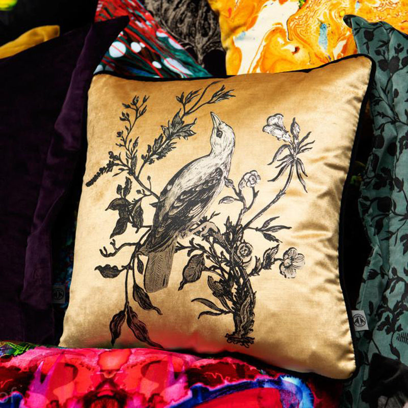 Golden Oriole Velvet Cushion by Timorous Beasties-2