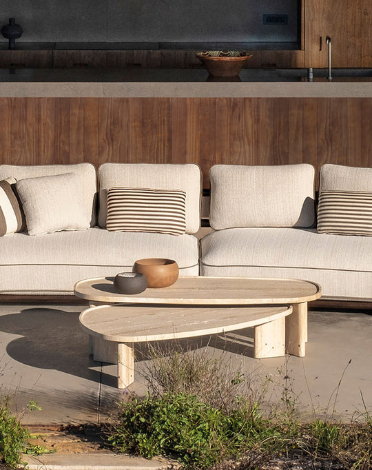 Meridies Outdoor Travertine Triangular Coffee Table 140 cm by Expormim