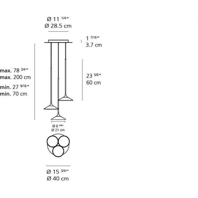 Orsa 21 Chandelier LED 3X7.3W 30K 90CRI Dim 2-Wire Black by Artemide 1