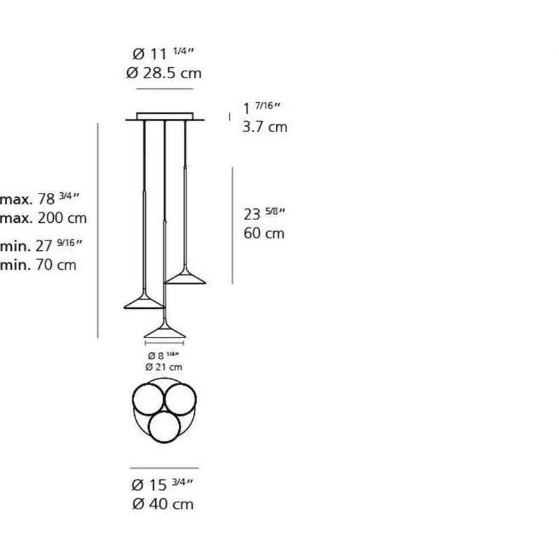 Orsa 21 Chandelier LED 3X7.3W 30K 90CRI Dim 2-Wire Black by Artemide 1