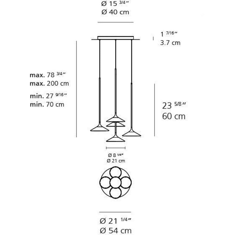 Orsa 21 Chandelier LED 5X7W 30K 90CRI Dim 2-Wire Black by Artemide 1