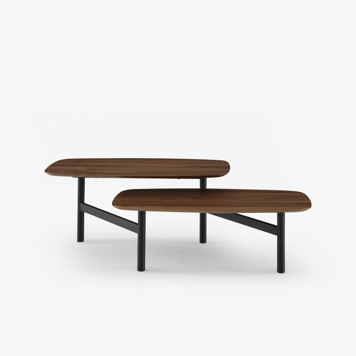 Pantographe Low Table European Walnut Top Black Lacquered Base by Ligne Roset