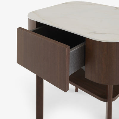 Parabole Bedside Table Dark Walnut Top In White Marble-Effect Ceramic Stoneware by Ligne Roset - Additional Image - 3