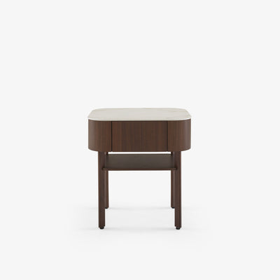 Parabole Bedside Table Dark Walnut Top In White Marble-Effect Ceramic Stoneware by Ligne Roset