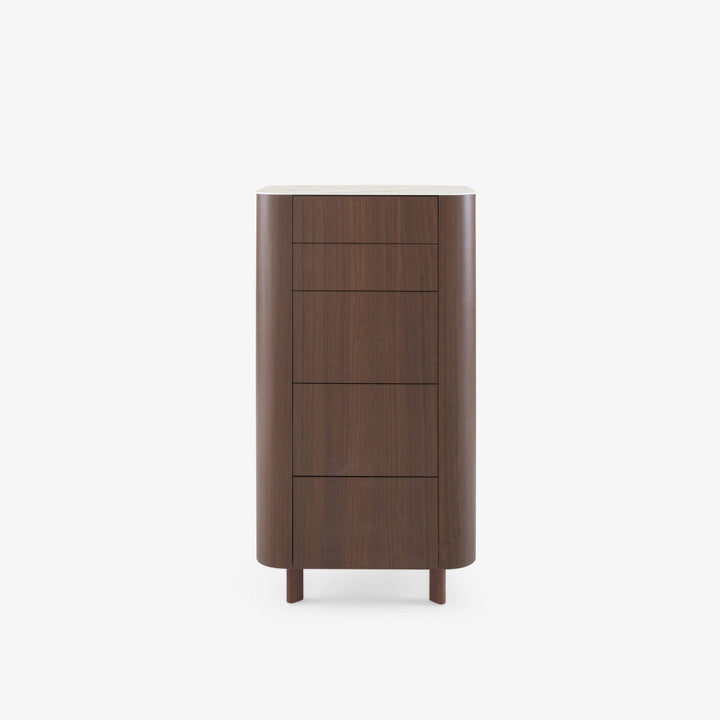Parabole Chest Of Drawers Dark Walnut Top In White Marble-Effect Ceramic Stoneware by Ligne Roset