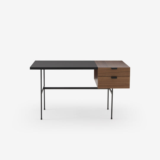 Tanis Desk Walnut + Black Fenix Laminate Base In Circular Tubing by Ligne Roset