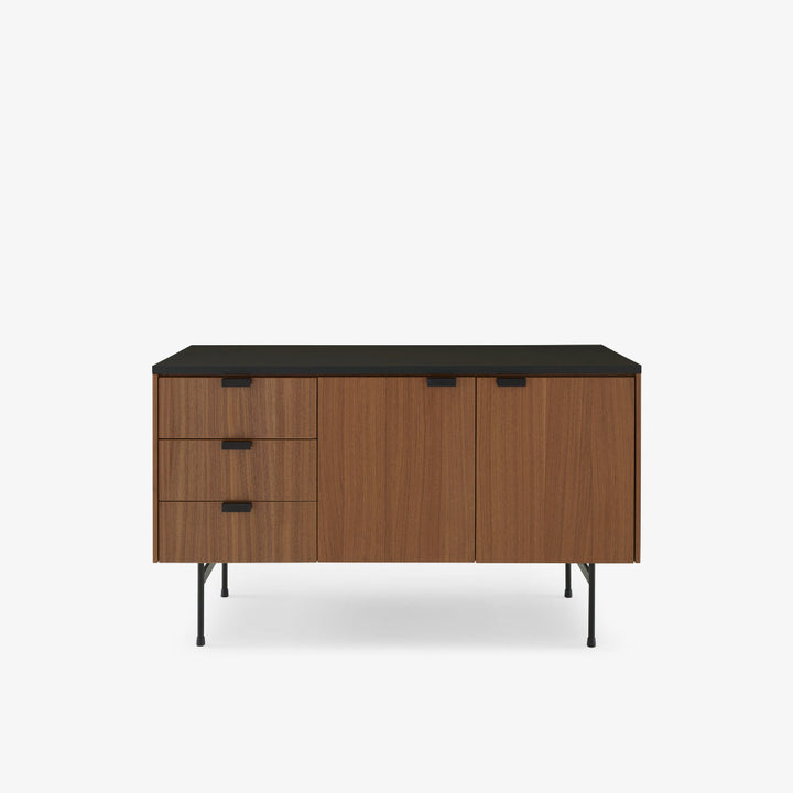 Tanis Sideboard Walnut + Black Fenix Laminate Base In Circular Tubing by Ligne Roset