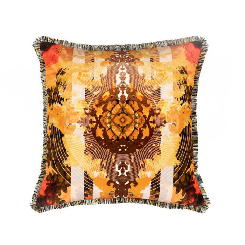 Totem Damask Pickled Quince Fringed Velvet Cushion by Timorous Beasties