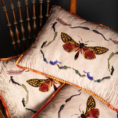 Wood Moth Fringed Velvet Cushion by Timorous Beasties-2