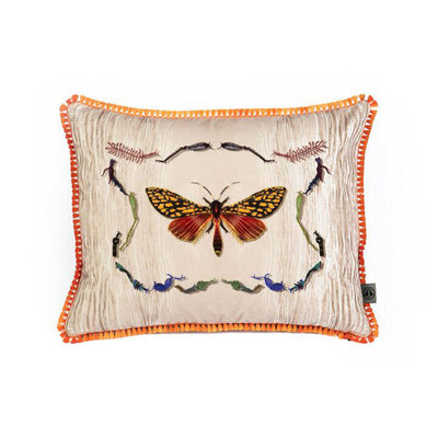 Wood Moth Fringed Velvet Cushion by Timorous Beasties