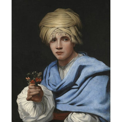 Boy with turban and a bouquet of flowers Painting by Santa & Cole