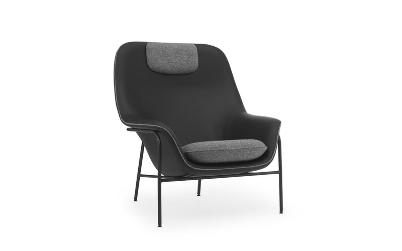 Drape Black Steel Ultra Leather/Hallingdal High Lounge Chair with Headrest