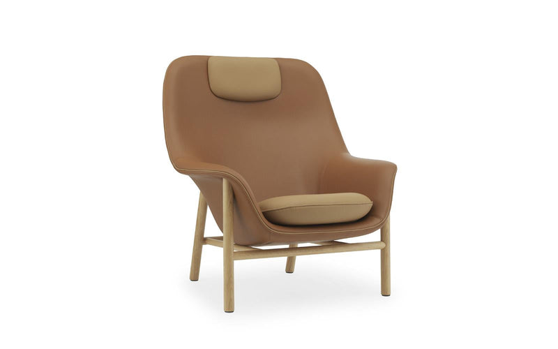 Drape Oak Ultra Leather High Lounge Chair With Headrest