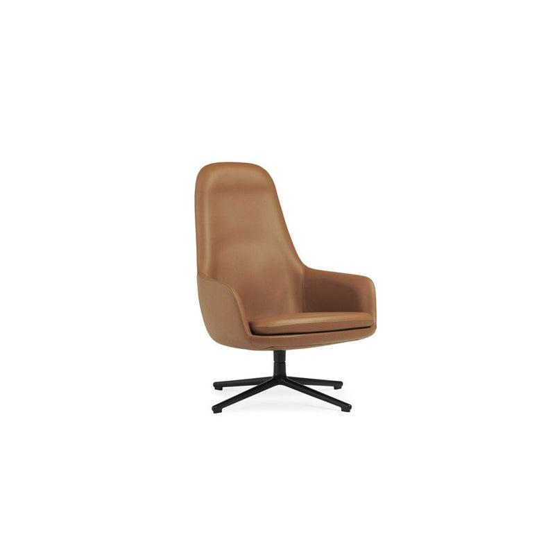 Era High Swivel Black Alu Ultra Leather Lounge Chair by Normann Copenhagen