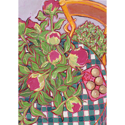 Peonies, eggs and curly lettuce Painting by Santa & Cole